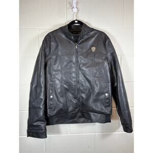 AC Luxury Collection Leather Biker Jacket Mens Medium Black Moto Full Zip Up